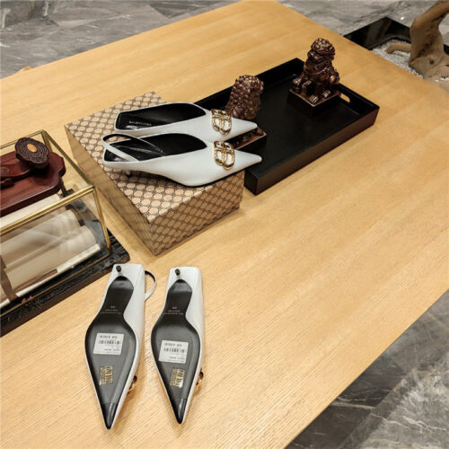 High Quality Luxury Balenciaga Double B Buckle Cat Heel Mules Slippers – Style 11267 product detail