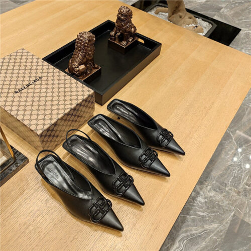 High Quality Luxury Balenciaga Double B Buckle Cat Heel Mules Slippers – Style 09571