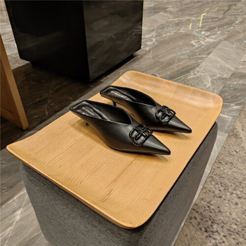 High Quality Luxury Balenciaga Double B Buckle Cat Heel Mules Slippers – Style 09571 product detail
