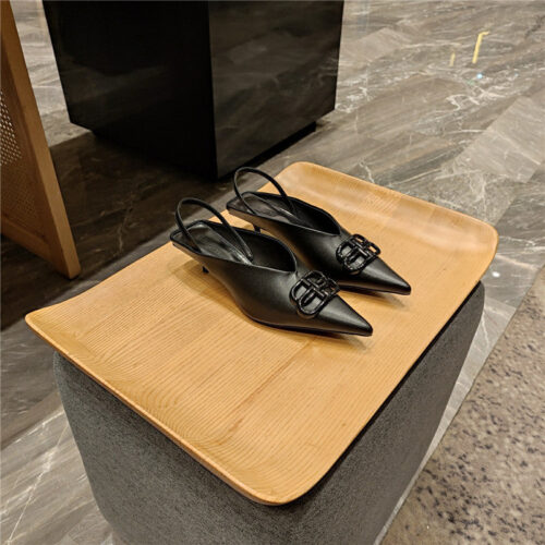 High Quality Luxury Balenciaga Double B Buckle Cat Heel Mules Slippers – Style 09571 product detail