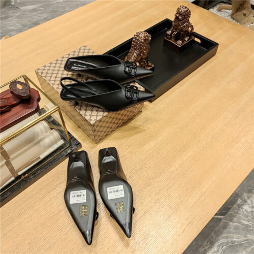 High Quality Luxury Balenciaga Double B Buckle Cat Heel Mules Slippers – Style 09571 product detail