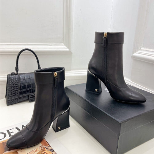 High Quality Luxury Chanel Catwalk Style Pearl Heel Ankle Boots – Style 19814 product detail