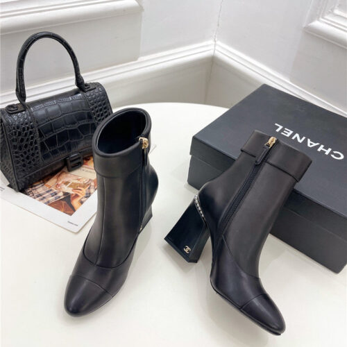 High Quality Luxury Chanel Catwalk Style Pearl Heel Ankle Boots – Style 19814 product detail