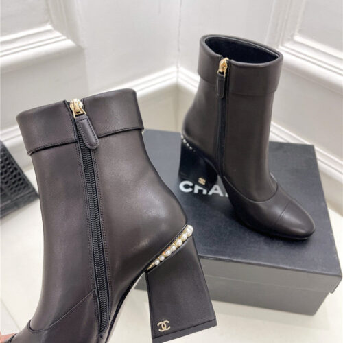 High Quality Luxury Chanel Catwalk Style Pearl Heel Ankle Boots – Style 19814 product detail