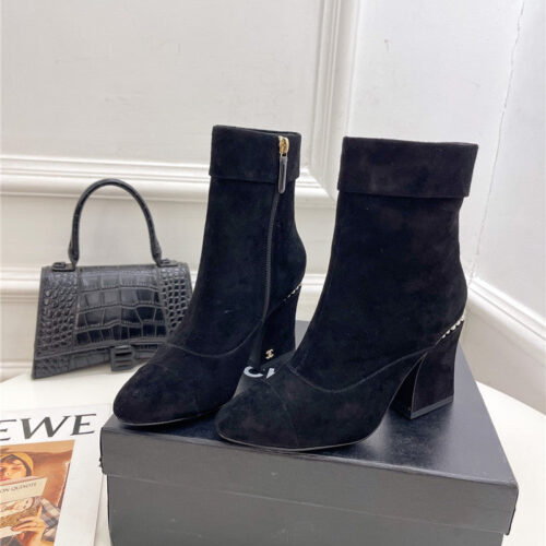 High Quality Luxury Chanel Catwalk Style Pearl Heel Ankle Boots – Style 85350 alternate view