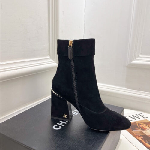 High Quality Luxury Chanel Catwalk Style Pearl Heel Ankle Boots – Style 85350 product detail