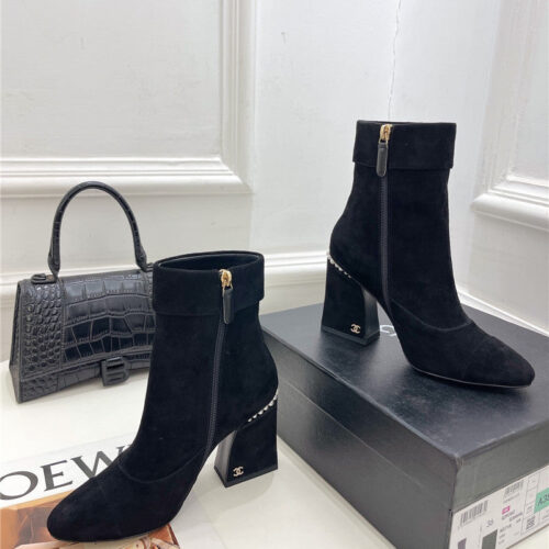 High Quality Luxury Chanel Catwalk Style Pearl Heel Ankle Boots – Style 85350 product detail