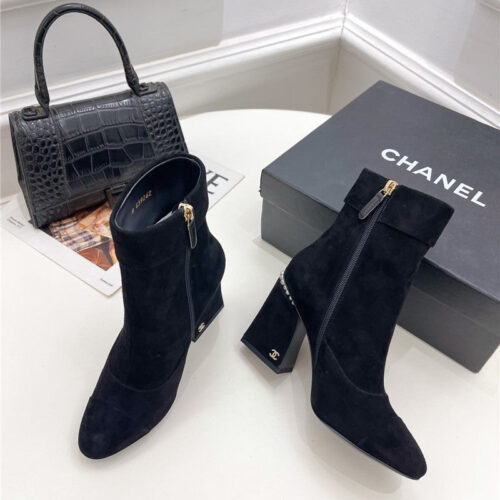 High Quality Luxury Chanel Catwalk Style Pearl Heel Ankle Boots – Style 85350 product detail