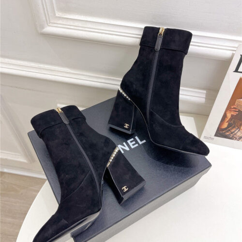High Quality Luxury Chanel Catwalk Style Pearl Heel Ankle Boots – Style 85350 product detail