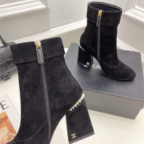 High Quality Luxury Chanel Catwalk Style Pearl Heel Ankle Boots – Style 85350 product detail