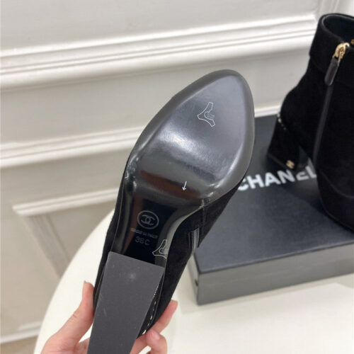 High Quality Luxury Chanel Catwalk Style Pearl Heel Ankle Boots – Style 85350 product detail
