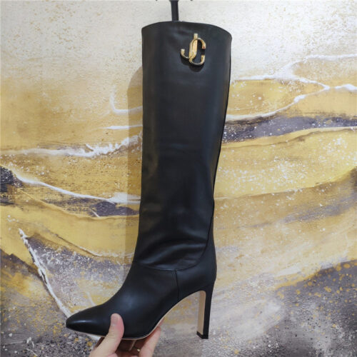 High Quality Luxury Jimmy Choo Signature Jc Buckle Chunky Heel Leather Boots – Style 02583 product detail