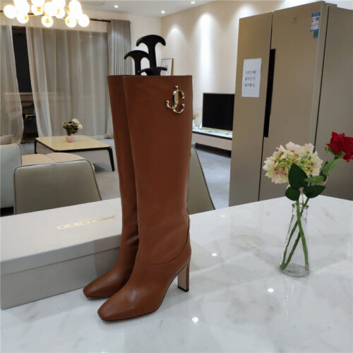 High Quality Luxury Jimmy Choo Signature Jc Buckle Chunky Heel Leather Boots – Style 99191