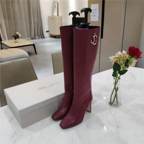 High Quality Luxury Jimmy Choo Signature Jc Buckle Chunky Heel Leather Boots