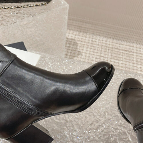 High Quality Luxury Chanel Retro Small Round Toe Stitching Design Boots – Style 37094 product detail