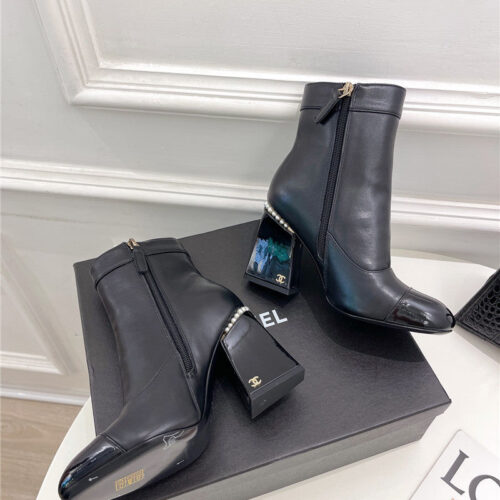 High Quality Luxury Chanel Catwalk Style Pearl Heel Ankle Boots – Style 18118 product detail