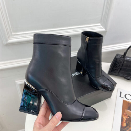 High Quality Luxury Chanel Catwalk Style Pearl Heel Ankle Boots – Style 18118 alternate view