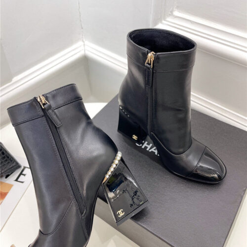 High Quality Luxury Chanel Catwalk Style Pearl Heel Ankle Boots – Style 18118 product detail