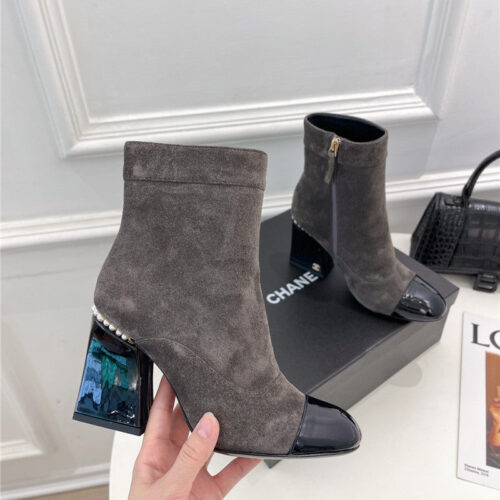 High Quality Luxury Chanel Catwalk Style Pearl Heel Ankle Boots alternate view