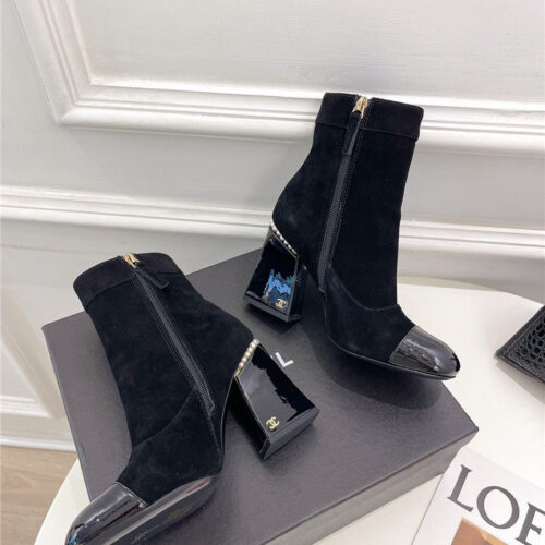 High Quality Luxury Chanel Catwalk Style Pearl Heel Ankle Boots – Style 49190 product detail