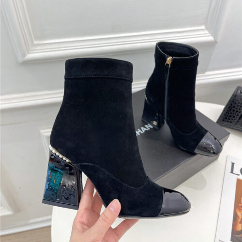 High Quality Luxury Chanel Catwalk Style Pearl Heel Ankle Boots – Style 49190 alternate view