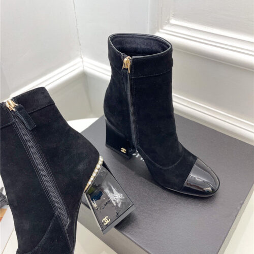 High Quality Luxury Chanel Catwalk Style Pearl Heel Ankle Boots – Style 49190 product detail