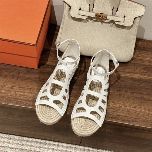 High Quality Luxury Hermes Cutout Pig Nose Espadrille Sandals alternate view