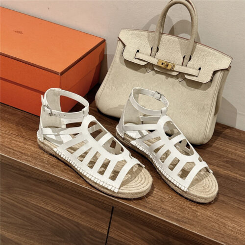 High Quality Luxury Hermes Cutout Pig Nose Espadrille Sandals