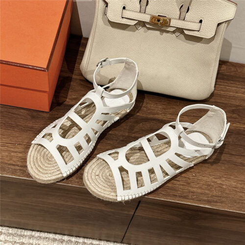 High Quality Luxury Hermes Cutout Pig Nose Espadrille Sandals product detail