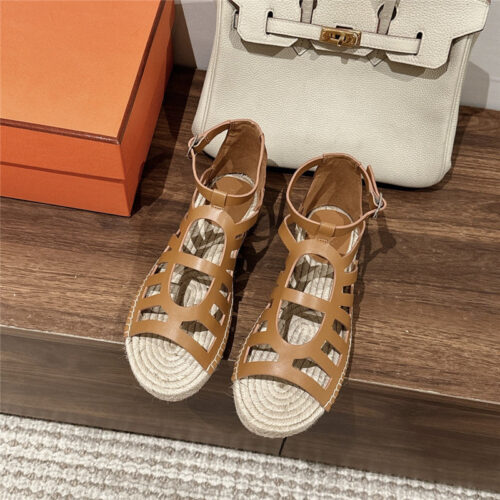 High Quality Luxury Hermes Cutout Pig Nose Espadrille Sandals – Style 68259 product detail