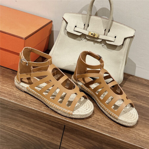 High Quality Luxury Hermes Cutout Pig Nose Espadrille Sandals – Style 68259