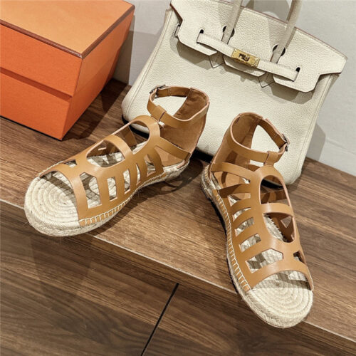 High Quality Luxury Hermes Cutout Pig Nose Espadrille Sandals – Style 68259 product detail