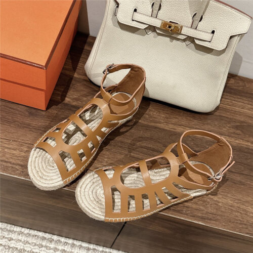 High Quality Luxury Hermes Cutout Pig Nose Espadrille Sandals – Style 68259 alternate view