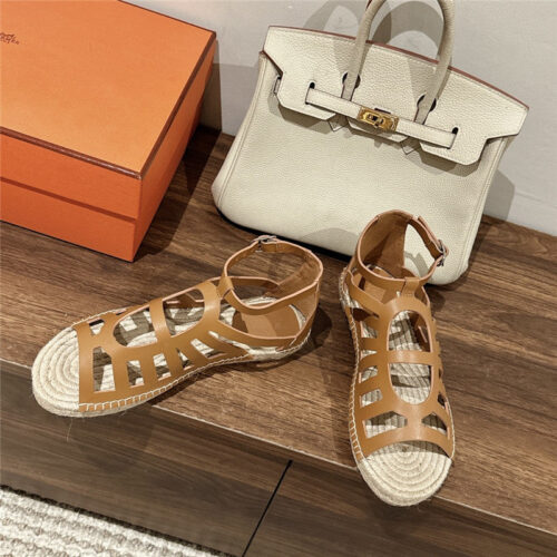 High Quality Luxury Hermes Cutout Pig Nose Espadrille Sandals – Style 68259 product detail