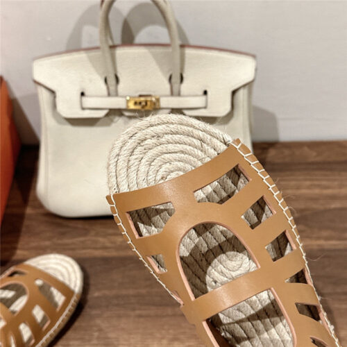 High Quality Luxury Hermes Cutout Pig Nose Espadrille Sandals – Style 68259 product detail