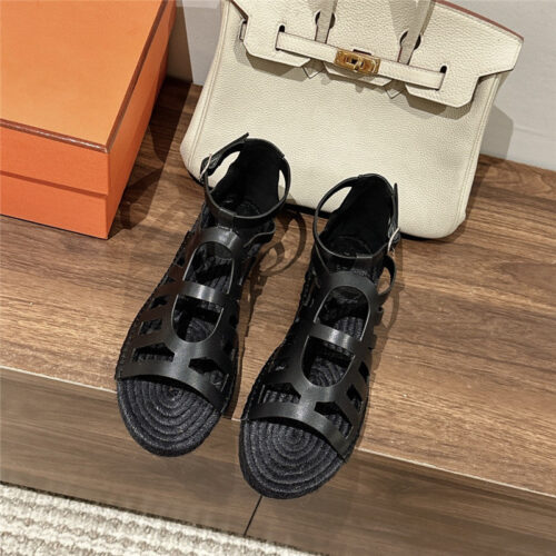 High Quality Luxury Hermes Cutout Pig Nose Espadrille Sandals – Style 66563 product detail