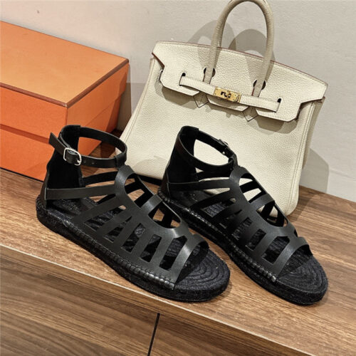 High Quality Luxury Hermes Cutout Pig Nose Espadrille Sandals – Style 66563