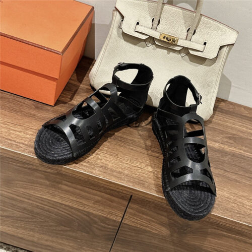 High Quality Luxury Hermes Cutout Pig Nose Espadrille Sandals – Style 66563 product detail
