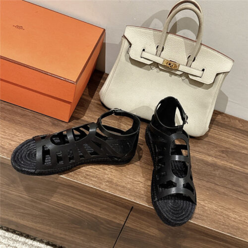 High Quality Luxury Hermes Cutout Pig Nose Espadrille Sandals – Style 66563 product detail