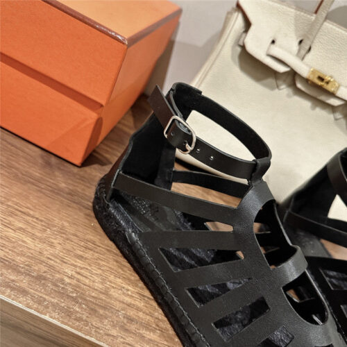 High Quality Luxury Hermes Cutout Pig Nose Espadrille Sandals – Style 66563 product detail