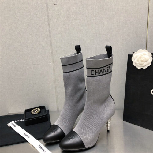 High Quality Luxury Chanel Diamond Double C Buckle Stiletto Boots