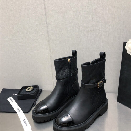 High Quality Luxury Chanel Double C Buckle Platform Martin Boots