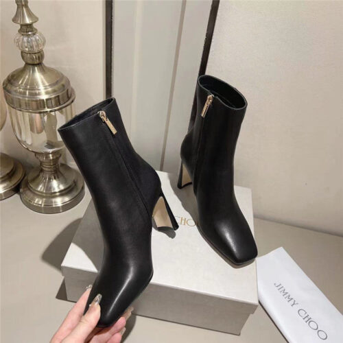 High Quality Luxury Jimmy Choo Black Patent Leather Block Heel Ankle Boots product detail