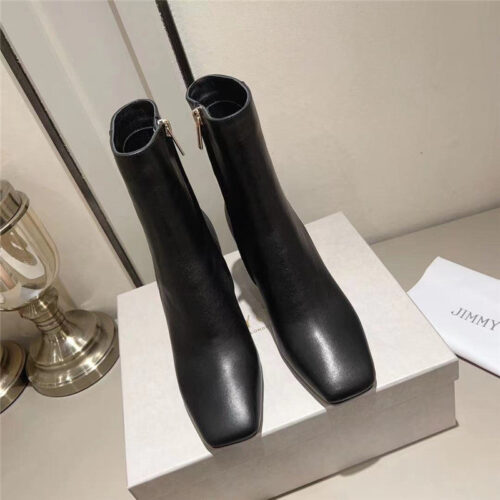 High Quality Luxury Jimmy Choo Black Patent Leather Block Heel Ankle Boots