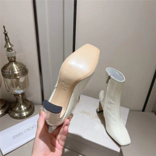 High Quality Luxury Jimmy Choo Black Patent Leather Block Heel Ankle Boots – Style 02711 product detail