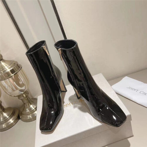 High Quality Luxury Jimmy Choo Black Patent Leather Block Heel Ankle Boots – Style 63159 product detail