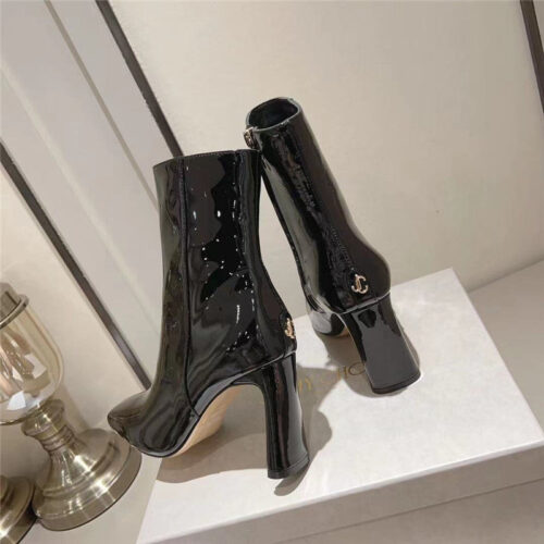 High Quality Luxury Jimmy Choo Black Patent Leather Block Heel Ankle Boots – Style 63159 product detail