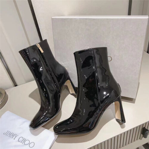 High Quality Luxury Jimmy Choo Black Patent Leather Block Heel Ankle Boots – Style 63159 product detail