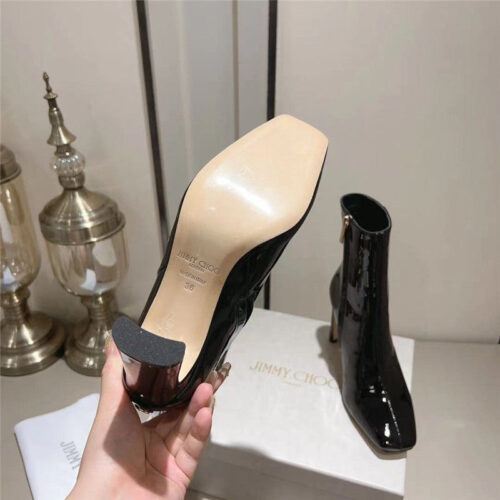High Quality Luxury Jimmy Choo Black Patent Leather Block Heel Ankle Boots – Style 63159 product detail