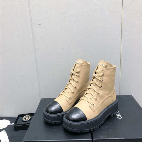 High Quality Luxury Chanel C Buckle Platform Martin Ankle Boots